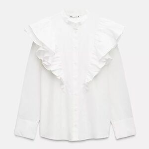 Zara White Ruffle Shirt